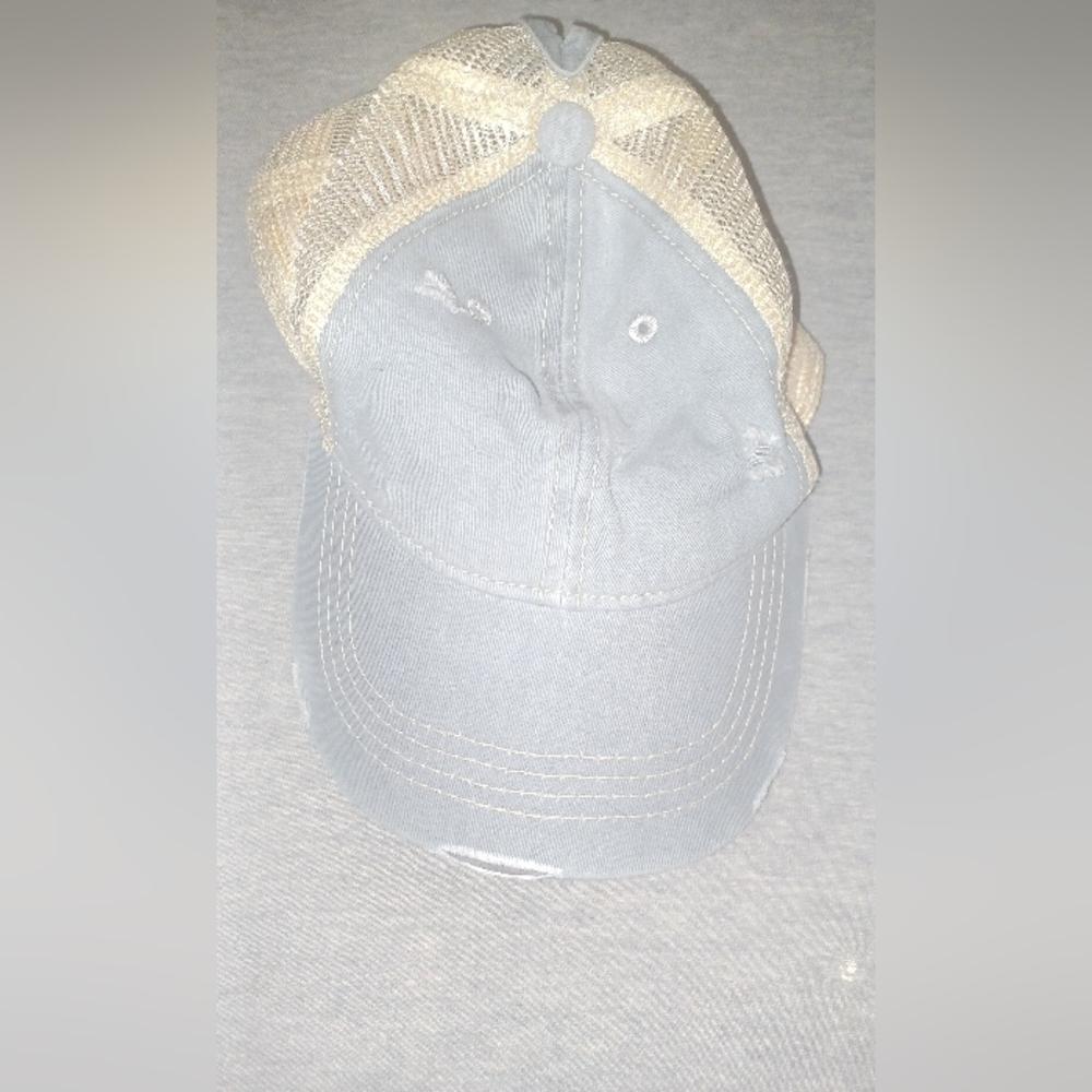CC distressed blue snapback ponytail hole hat
